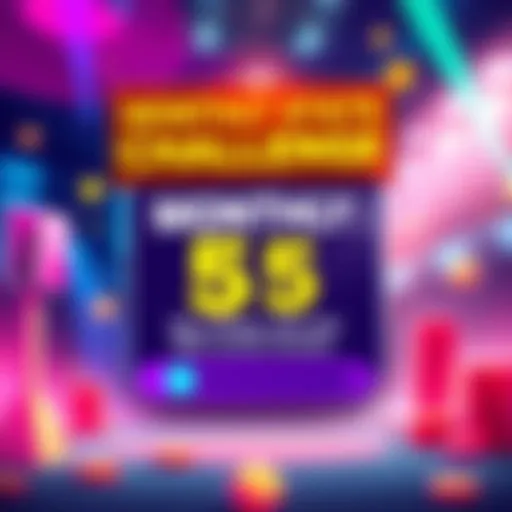 Monthly Stats Challenge A graphic showing a vibrant contest poster inviting people to guess monthly stats for a player near plat 4, with a prize of $5.