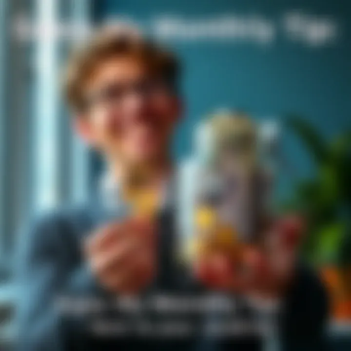 A person holding a tip jar with cash and coins in it, smiling and encouraging others to guess the monthly tip amount in comments.