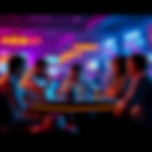 A group of people discussing their monthly gambling losses and amounts at a table.