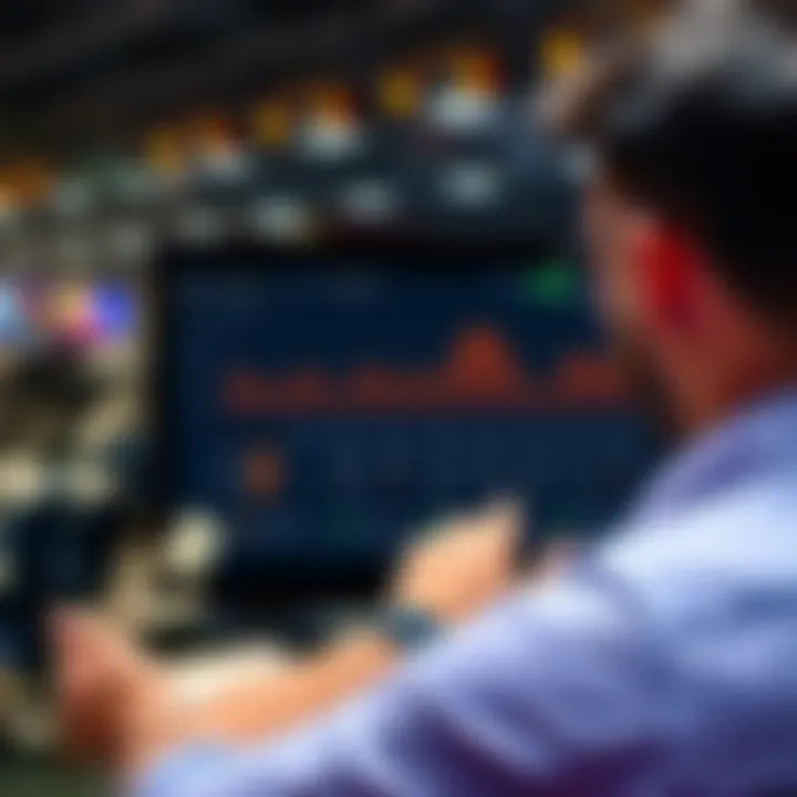 A person reviewing their betting progress on a digital screen with cash symbols around