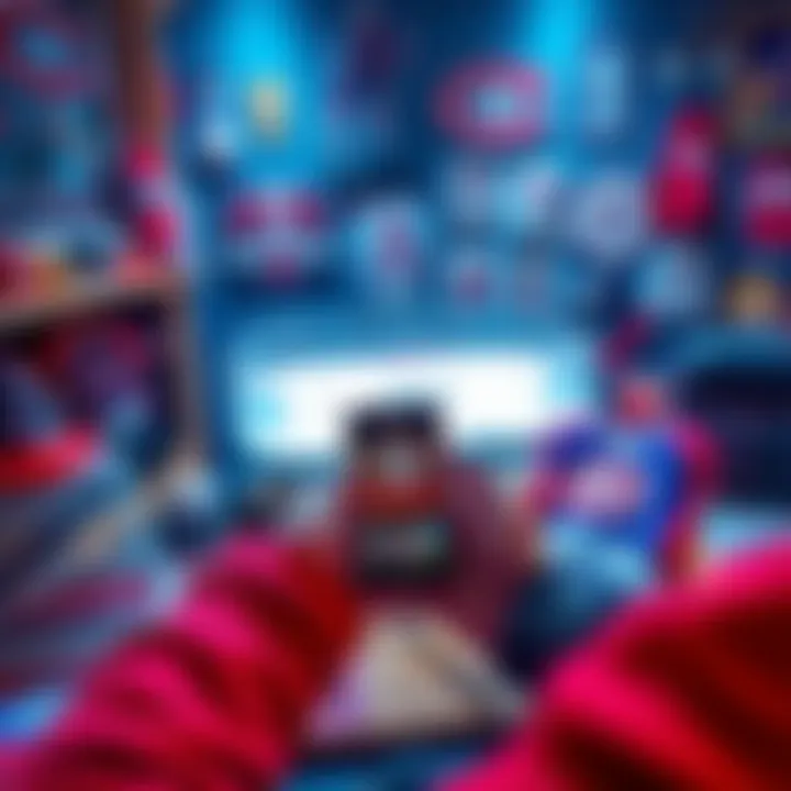 A person placing a bet on a Montreal Canadiens game, surrounded by hockey memorabilia and a sports betting app on their phone.