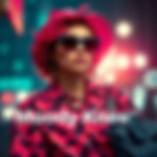 A stylish person showcasing a moody knee outfit with bold colors and patterns.