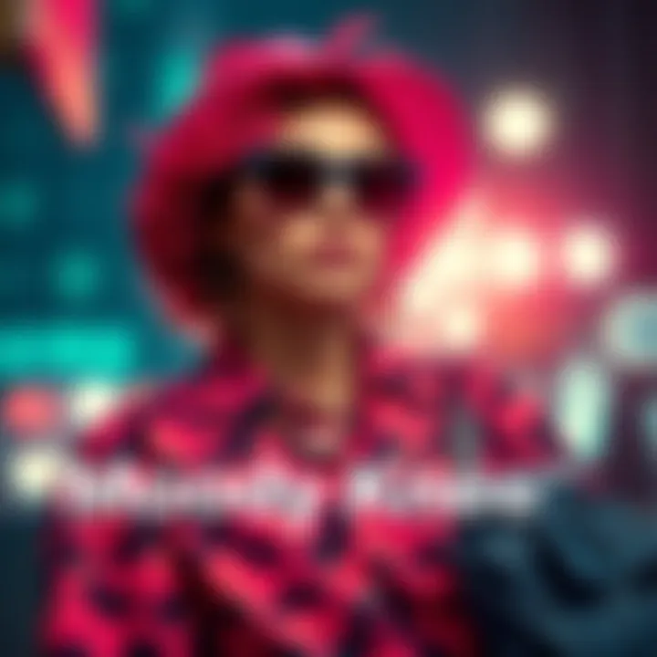 A stylish person showcasing a moody knee outfit with bold colors and patterns.