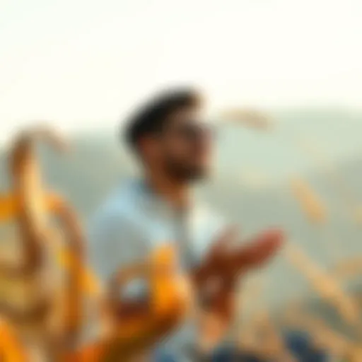 A person enjoying a peaceful morning routine, practicing mindfulness and healthy habits, surrounded by nature.