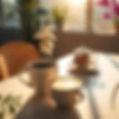 A bright morning scene with a steaming cup of coffee on a table, surrounded by sunlight and a few plants, symbolizing a positive start to the day.