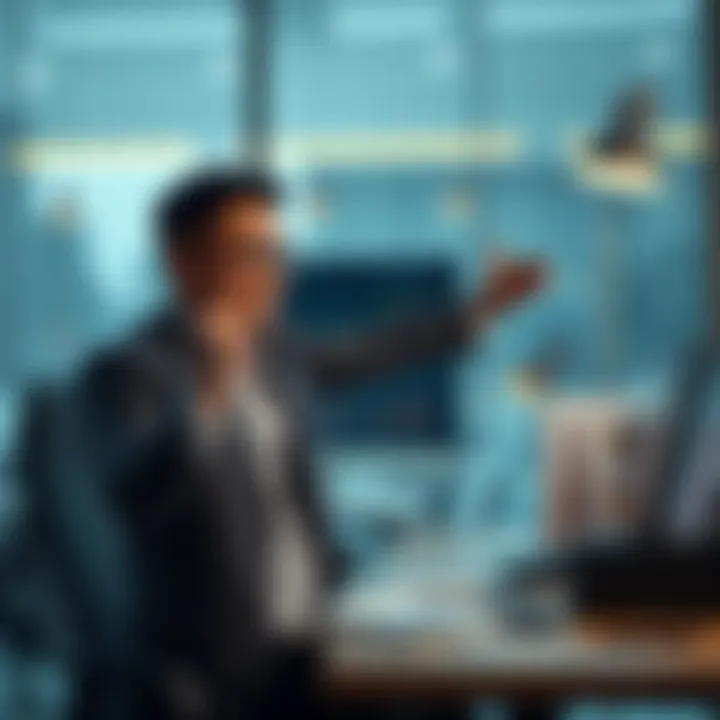 Mr. Take That Risk in Action Mr. Take That Risk confidently making a bold decision in a modern office setting with charts and graphs