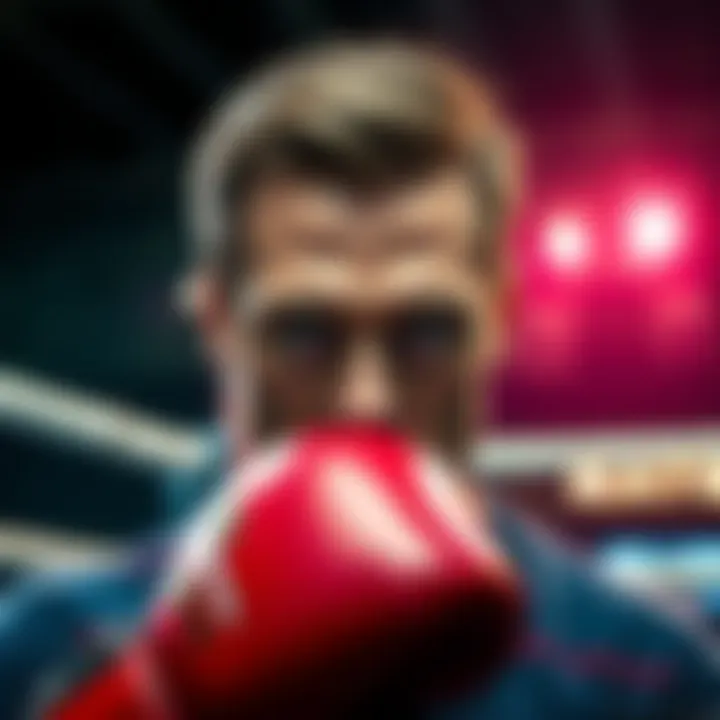 Nate showcasing his boxing skills in the ring, ready to fight, with an intense focus on his face