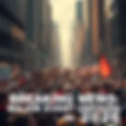 A crowd of people gathered in a city square, expressing concern and curiosity about a major event unfolding in 2026. Signs and flags are visible as voices unite in discussions.