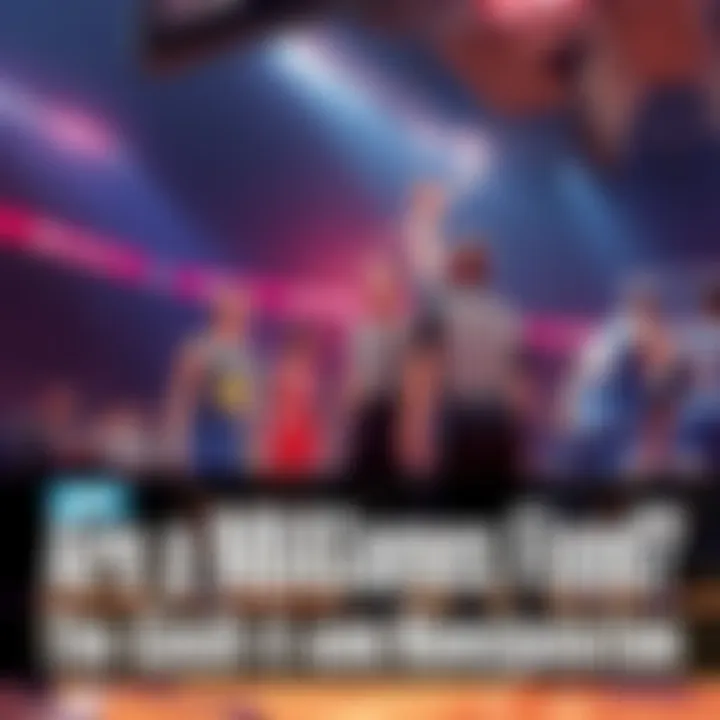 Basketball game on court with referee making a call and players in action