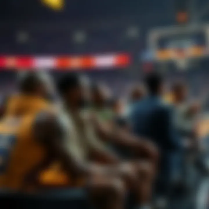 NBA players on the bench during a game A group of NBA players sitting on the bench watching the game, strategizing for the draft