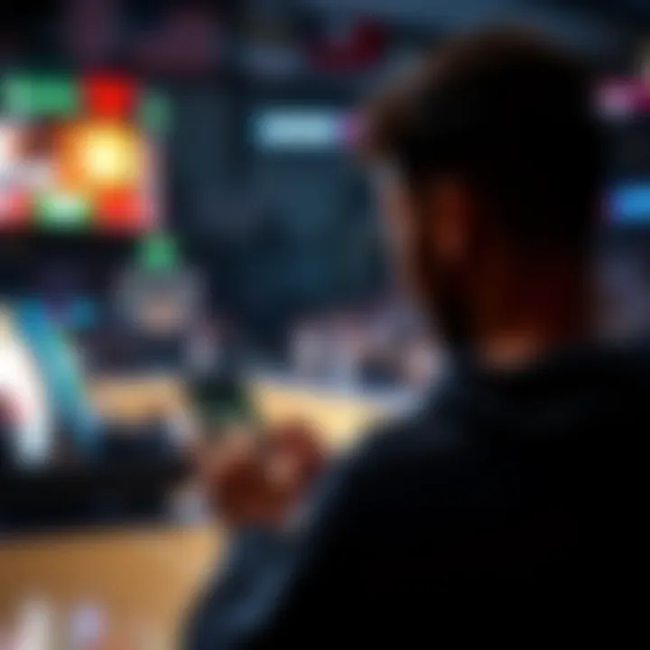 NBA Season Long Bet A person checking their betting account on a smartphone while watching a basketball game on TV.