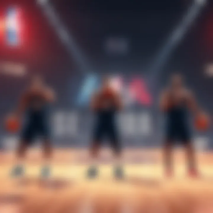 Three basketball players preparing for the NBA 3-Point Contest, showcasing their shooting stance and basketballs.