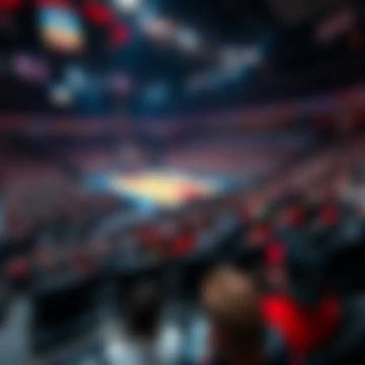 A sparse crowd at an NBA All-Star event, with empty seats visible in the stands, showing a lack of excitement compared to past events.