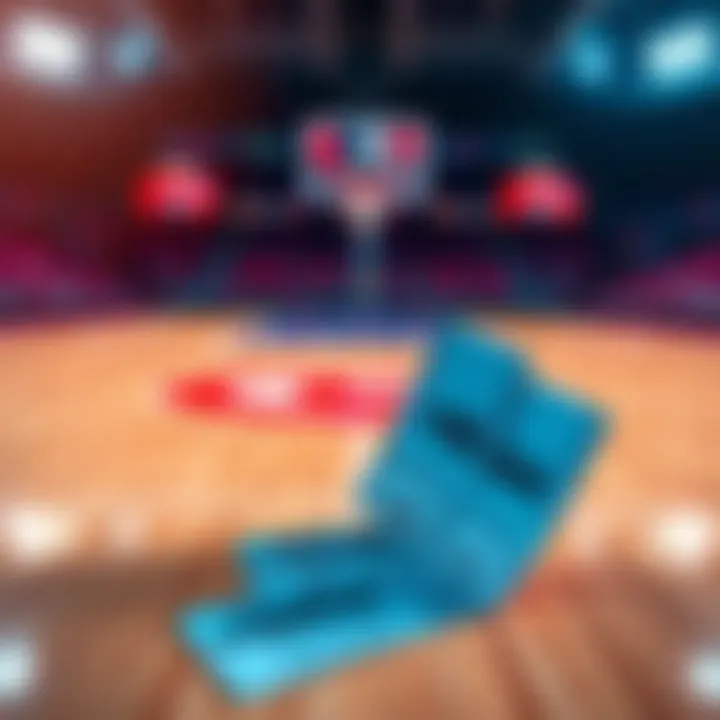 Visual representation of a basketball court with betting slips featuring a +5834 boost for NBA wagers.
