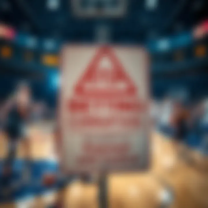 Warning sign about NBA betting corruption with a blurred image of basketball players and a betting slip in the background.