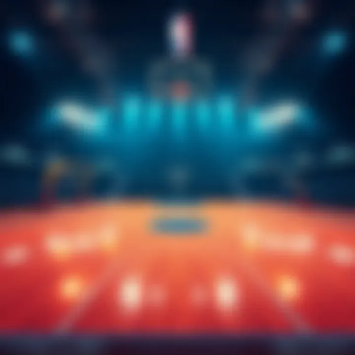 Basketball court with betting odds and stats displayed