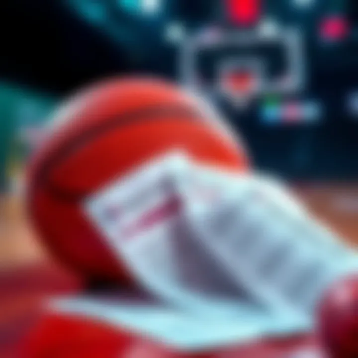 NBA Betting Insights A graphic showing basketball props and betting tips with a basketball and betting slips.