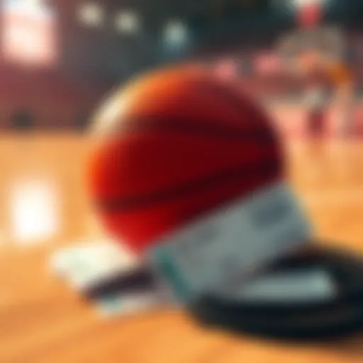 A collection of basketball betting tickets and a basketball on a court