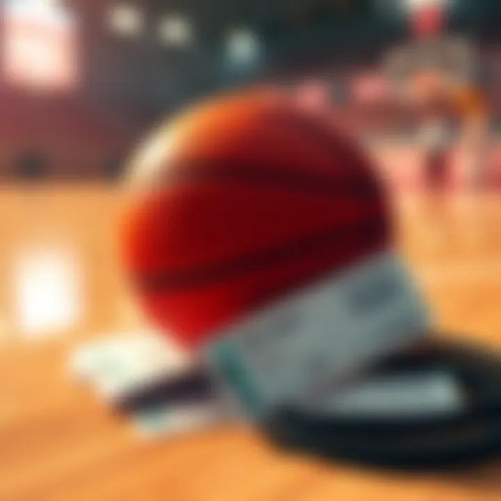 A collection of basketball betting tickets and a basketball on a court