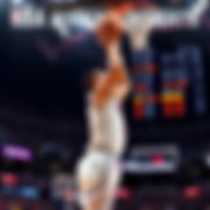 A basketball player shooting a ball with betting odds displayed in the background, representing NBA betting insights.