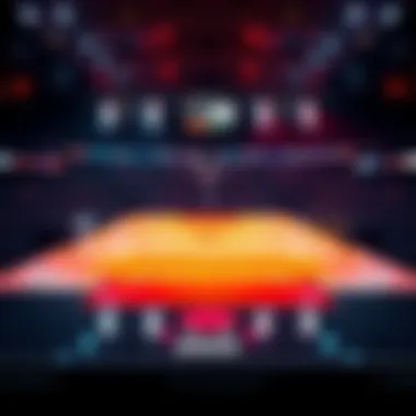 A basketball court with betting odds and picks for upcoming NBA games displayed on a screen