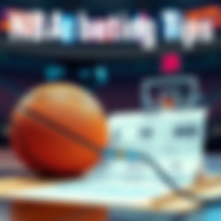 A basketball with betting odds displayed on a table alongside a betting slip