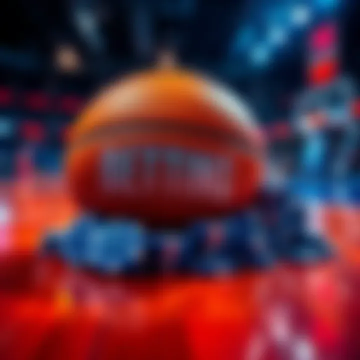 A basketball with betting chips on a court indicating NBA betting strategies