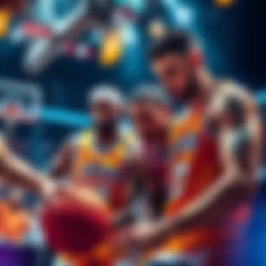 Basketball players analyzing hit rate trends and odds for betting