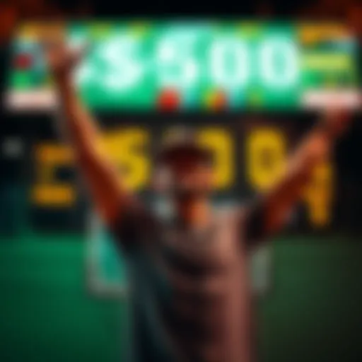 Bettor celebrating a $600 profit in front of a basketball scoreboard