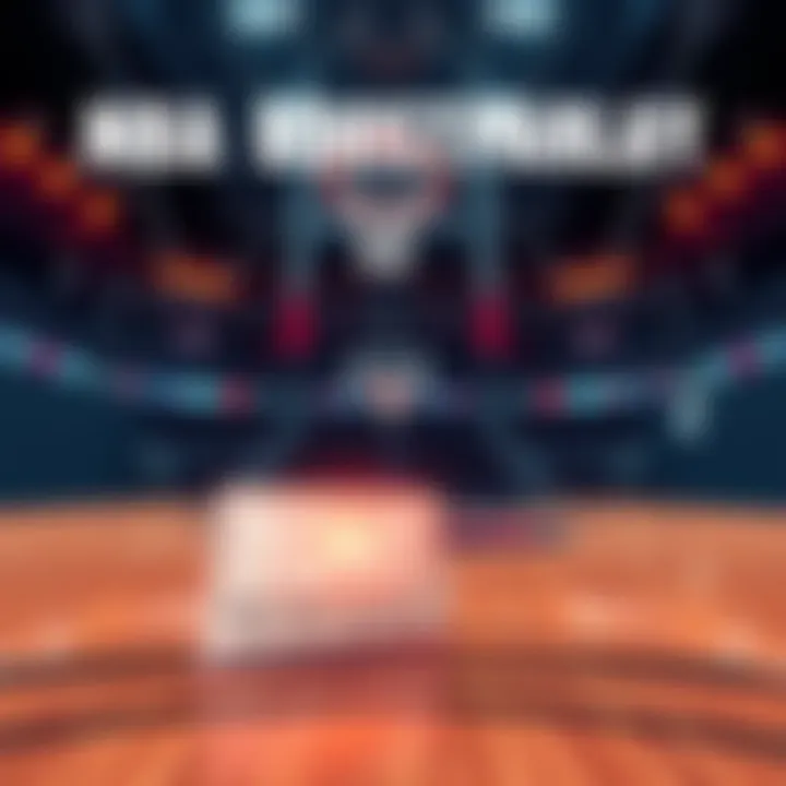 A basketball court with a glowing betting slip featuring the TONT prediction for exciting NBA games.