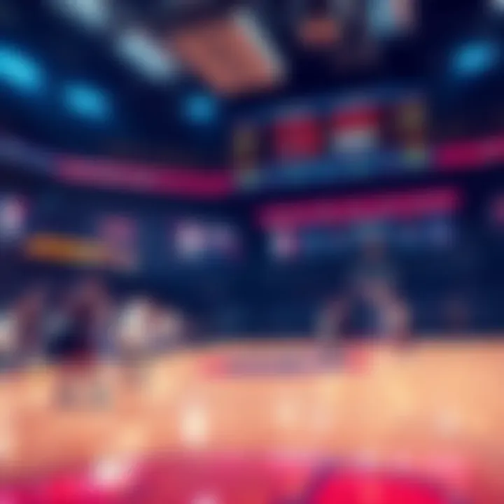 NBA and CBB Betting Insights A basketball court showing teams in action with odds displayed on a scoreboard, highlighting betting trends for NBA and CBB spreads in 2026.