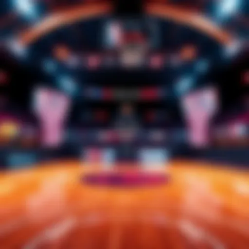 A basketball court featuring key player stats and strategies for the 2026 NBA season.