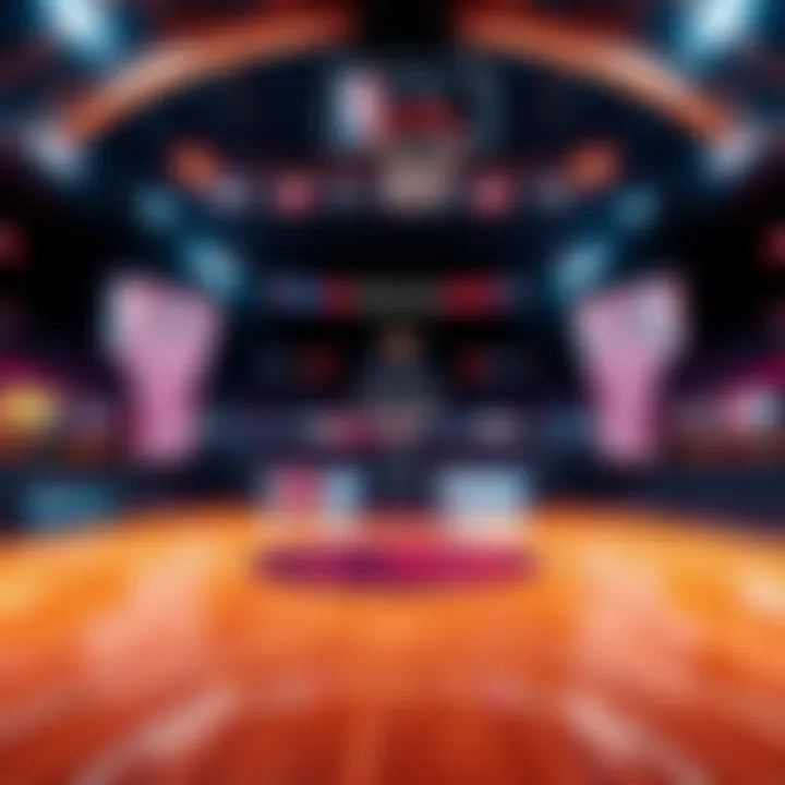 A basketball court featuring key player stats and strategies for the 2026 NBA season.