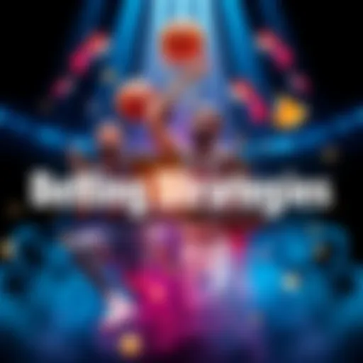 A graphic showing basketball players and betting symbols, highlighting strategies for NBA futures and player awards.