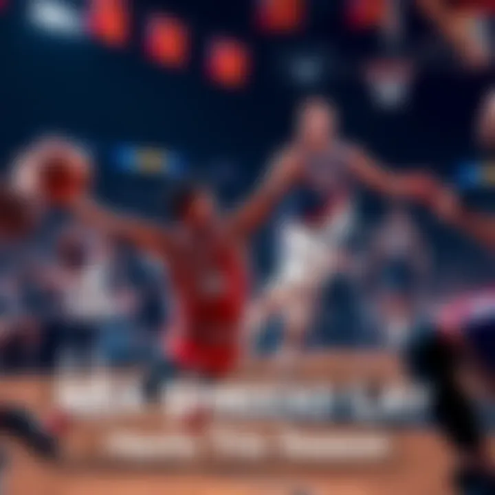 Basketball players competing during an NBA game with fans cheering in the background