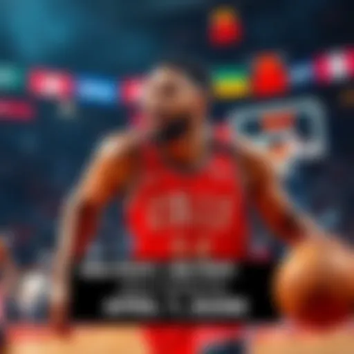 A basketball player in action on the court with betting odds displayed in the foreground