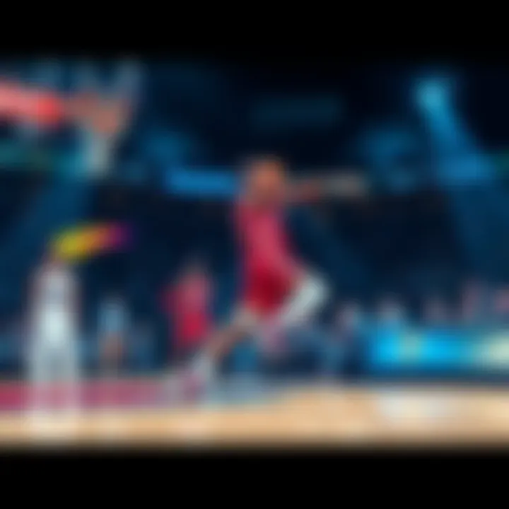 NBA game with missed shot A basketball player misses a shot as the game clock winds down, with teammates looking concerned on the sidelines.