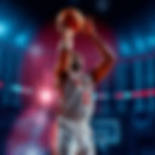 Basketball player making a shot with betting odds displayed in the background