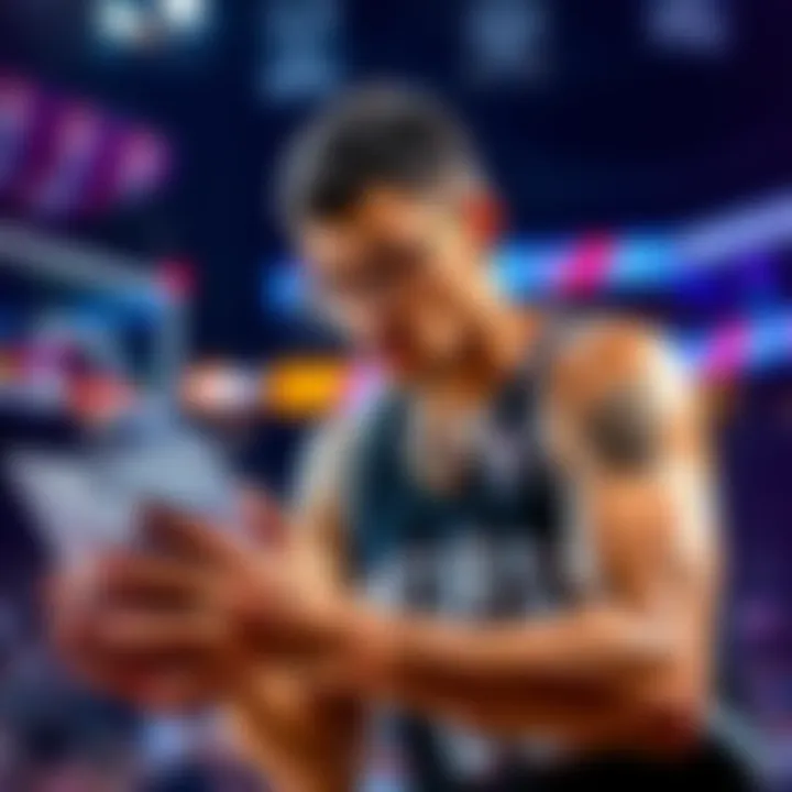 Basketball player analyzing stats and odds for betting on a game