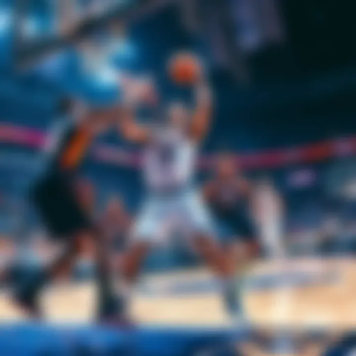 NBA players compete fiercely on the court during an exciting game, showcasing impressive skills and plays.