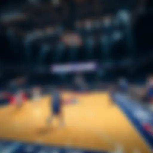 A basketball court with players in action during the NBA Summer League, highlighting betting insights and picks.