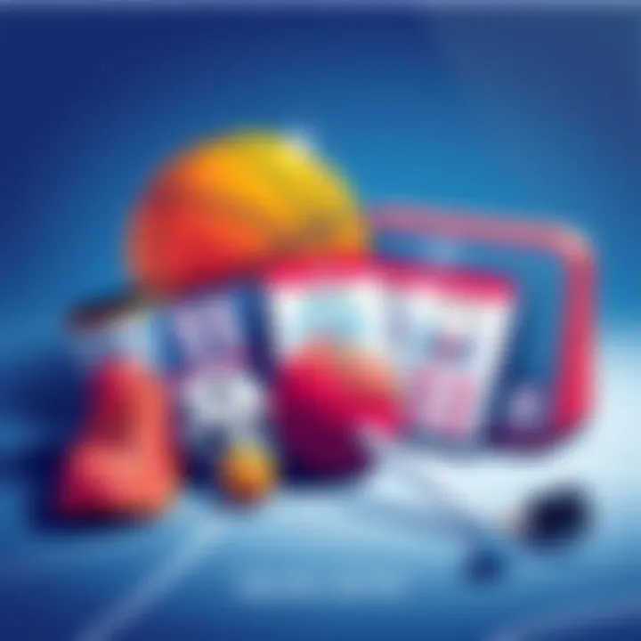 Illustration showing basketball and hockey gear with charts indicating Lotto picks