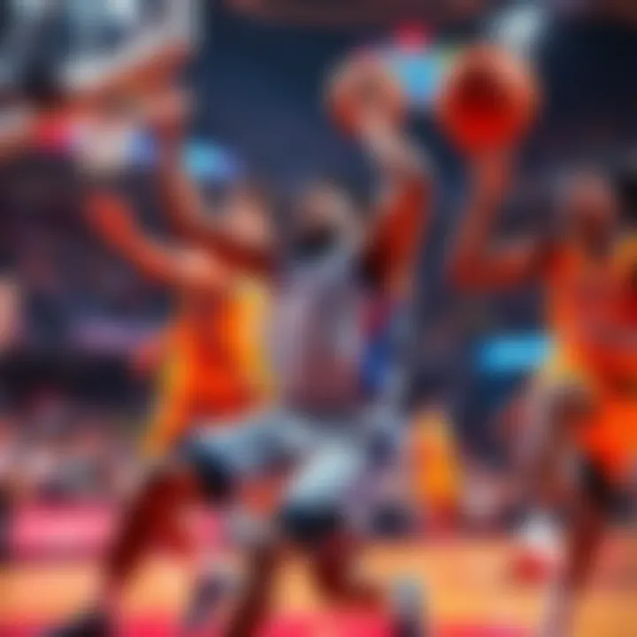 Exciting NCAA basketball players in action during a heated game
