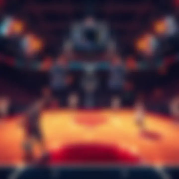 NCAABB College Basketball Betting Picks A basketball court with teams competing and betting odds displayed