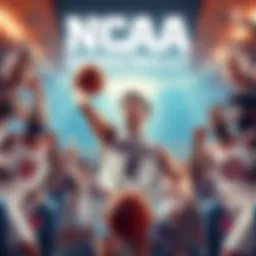 Basketball players competing in the NCAA tournament, showcasing team spirit and athleticism.