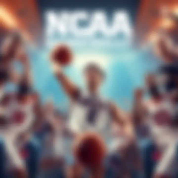 Basketball players competing in the NCAA tournament, showcasing team spirit and athleticism.