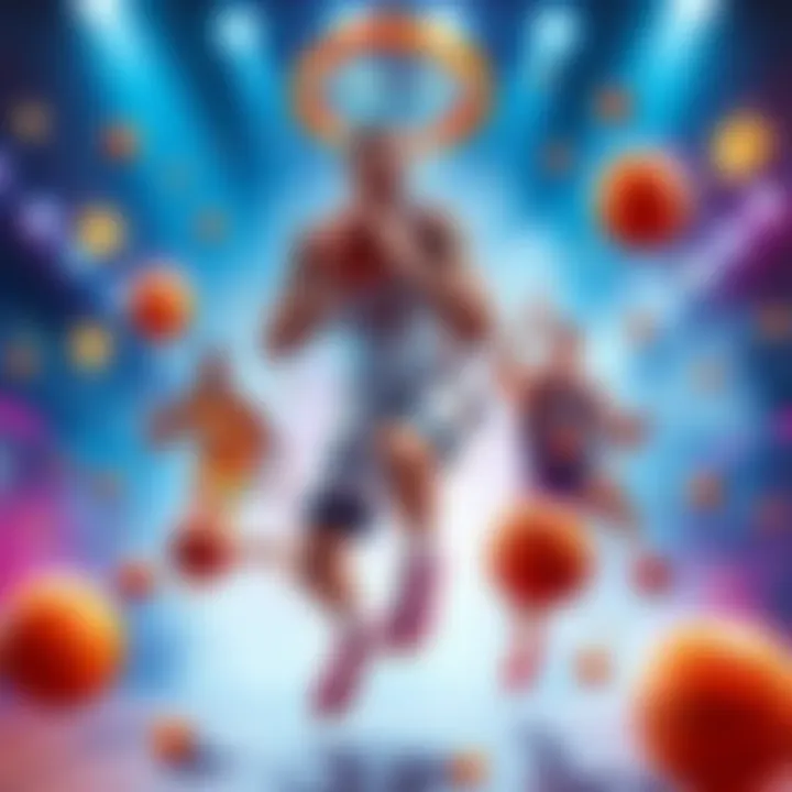 A visual representation of a 15 leg lotto bet featuring college basketball player props with dynamic graphics and winning symbols