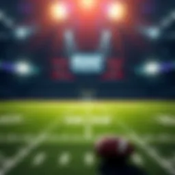 A football field with a scoreboard showing upcoming games and betting odds