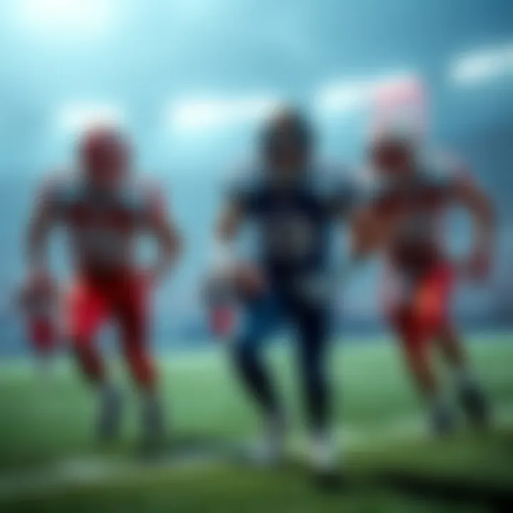 Football players on the field with betting odds displayed