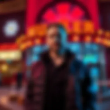 Daniel Negreanu standing in front of Hustler Casino, ready for his debut with a group of top poker players.